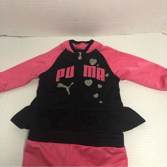 Puma Track Suit Girls 3-6 Month Logo Emblem Full Zip Jacket Pull On Pants - Picture 2 of 8
